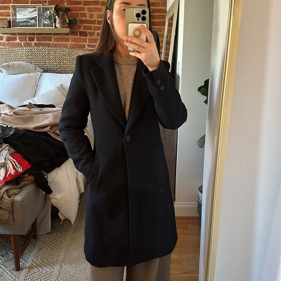 Zara felt texture wool blend coat peacoat jacket black small 8431/102 - Picture 12 of 16